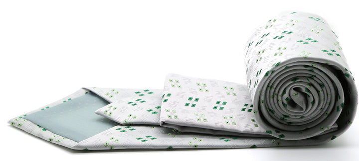 Mens Dads Classic Green Geometric Pattern Business Casual Necktie &amp; Hanky Set QO-3 - FHYINC best men&