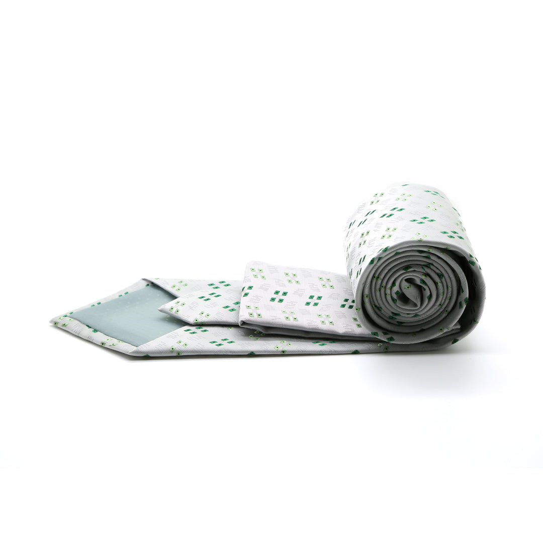 Ferrecci Mens Grey/Green Geo Pattern Necktie with Handkerchief Set - FHYINC best men&