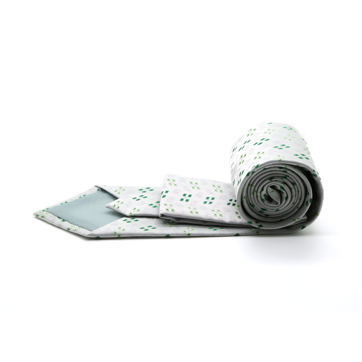 Ferrecci Mens Grey/Green Geo Pattern Necktie with Handkerchief Set - FHYINC best men&