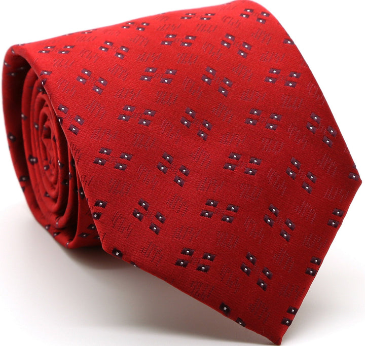Mens Dads Classic Red Geometric Pattern Business Casual Necktie &amp; Hanky Set QO-4 - FHYINC best men&