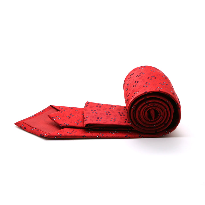 Ferrecci Mens Red Geo Pattern Necktie with Handkerchief Set - FHYINC best men&