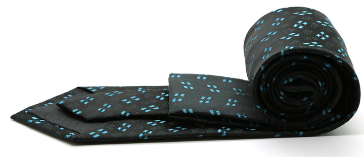 Mens Dads Classic Turquoise Geometric Pattern Business Casual Necktie &amp; Hanky Set QO-6 - FHYINC best men&