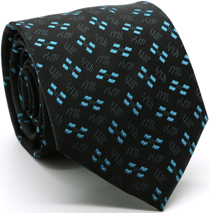 Mens Dads Classic Turquoise Geometric Pattern Business Casual Necktie &amp; Hanky Set QO-6 - FHYINC best men&