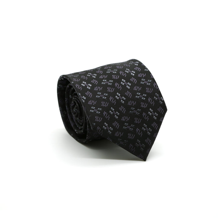 Ferrecci Mens Black/Grey/Lavender Geo Pattern Necktie with Handkerchief Set - FHYINC best men&