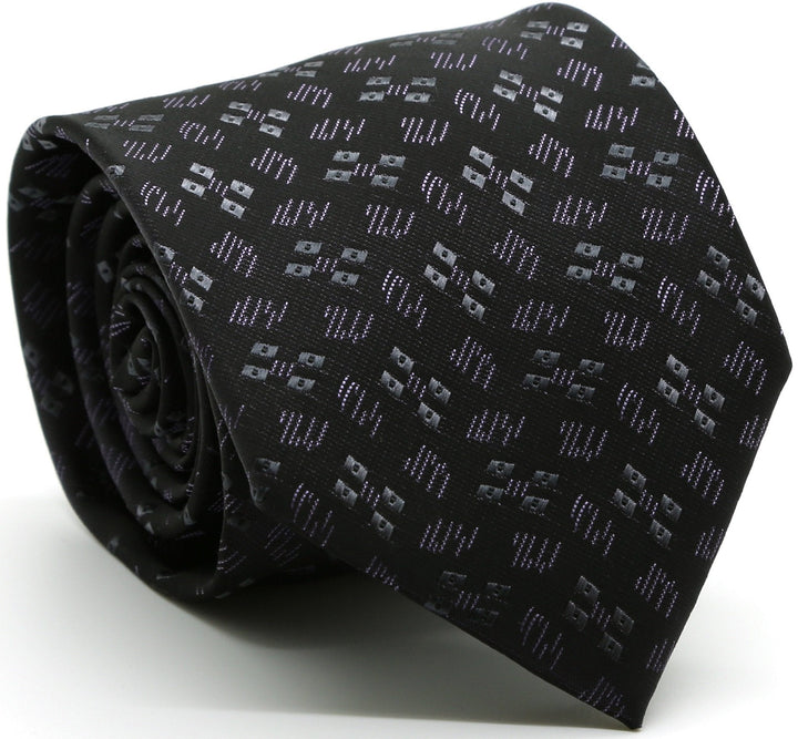 Mens Dads Classic Black Geometric Pattern Business Casual Necktie &amp; Hanky Set QO-8 - FHYINC best men&