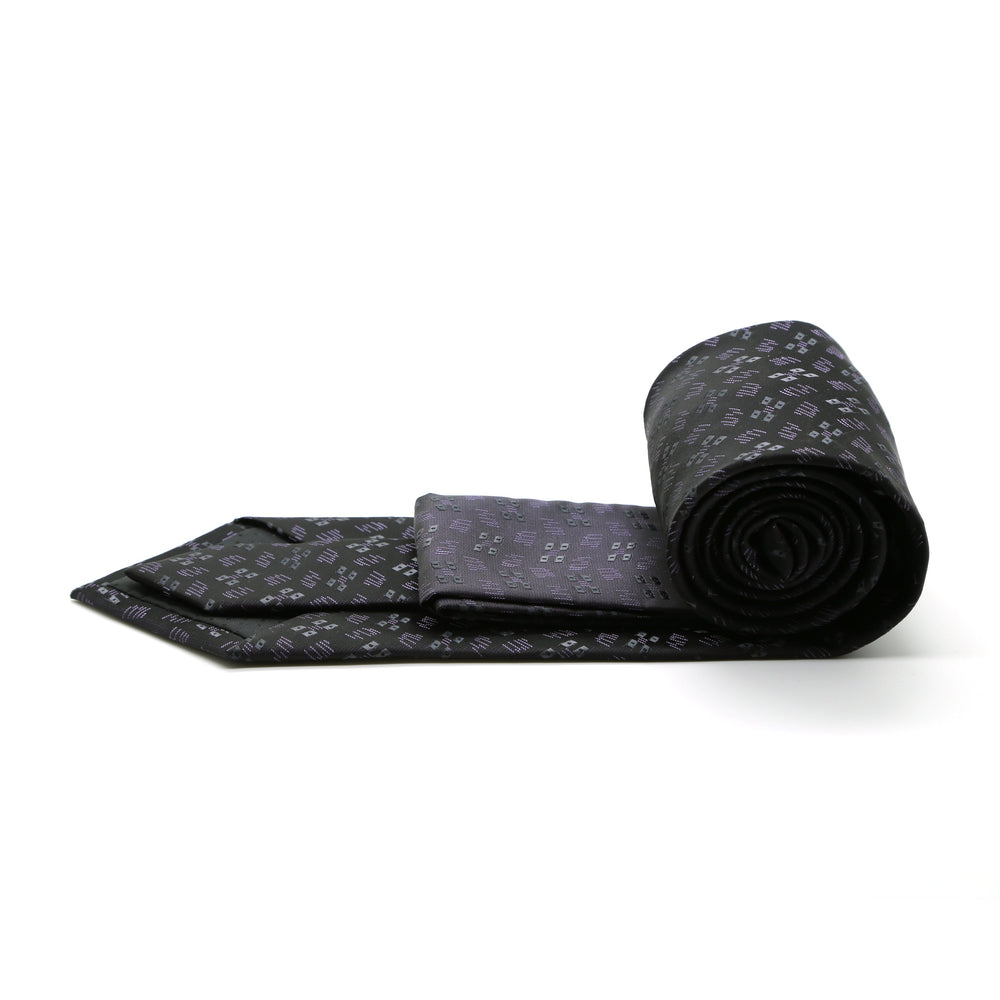 Ferrecci Mens Black/Grey/Lavender Geo Pattern Necktie with Handkerchief Set - FHYINC best men's suits, tuxedos, formal men's wear wholesale