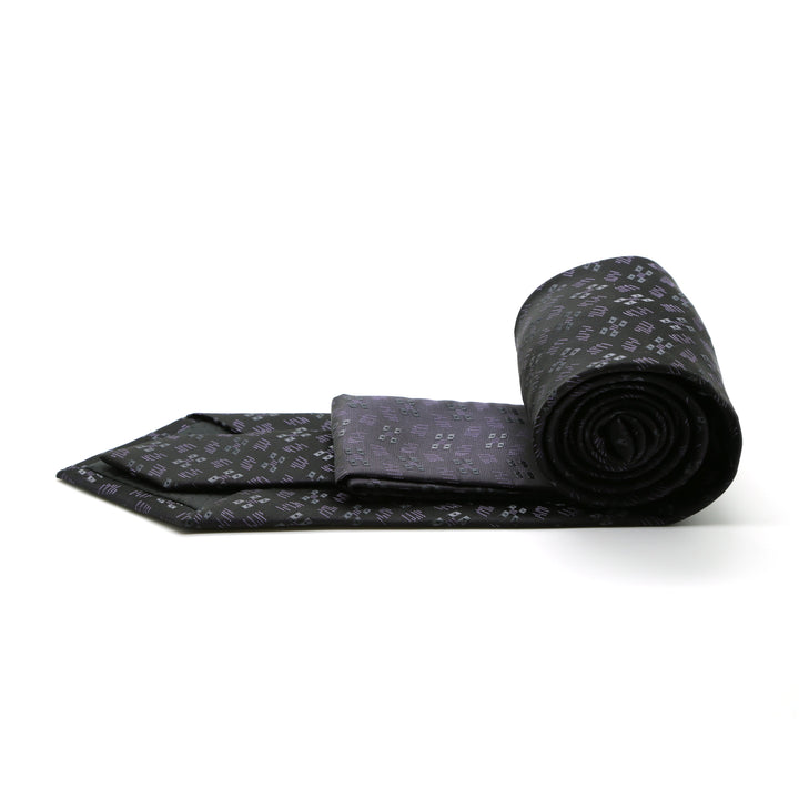 Ferrecci Mens Black/Grey/Lavender Geo Pattern Necktie with Handkerchief Set - FHYINC best men&