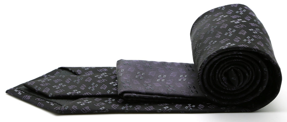 Mens Dads Classic Black Geometric Pattern Business Casual Necktie & Hanky Set QO-8 - FHYINC best men's suits, tuxedos, formal men's wear wholesale