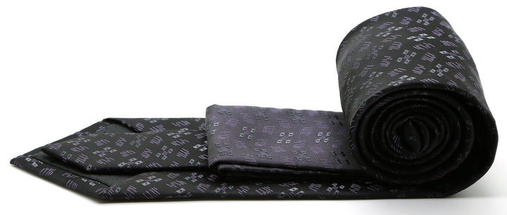 Mens Dads Classic Black Geometric Pattern Business Casual Necktie &amp; Hanky Set QO-8 - FHYINC best men&