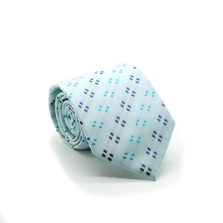 Ferrecci Mens Lite Blue Geo Pattern Necktie with Handkerchief Set - FHYINC best men&