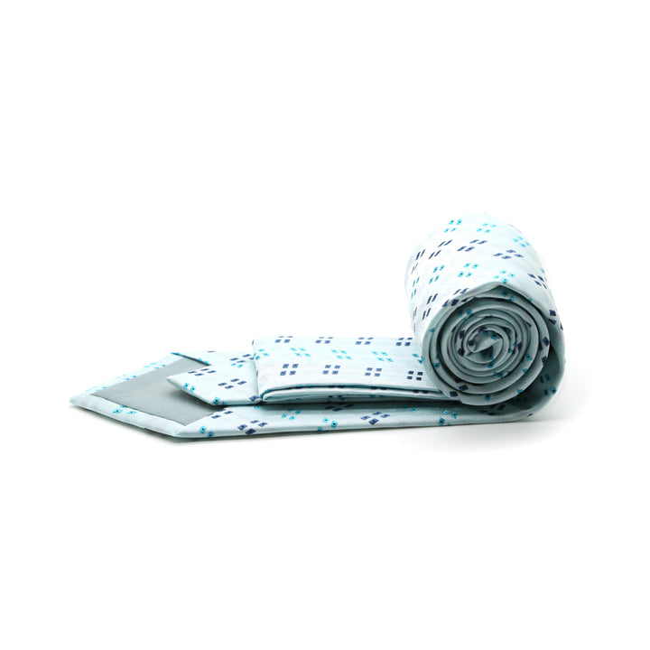Ferrecci Mens Lite Blue Geo Pattern Necktie with Handkerchief Set - FHYINC best men&
