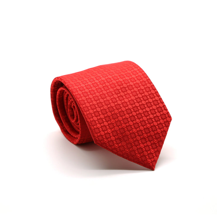 Ferrecci Mens Red Geometric Necktie with Handkerchief Set - FHYINC best men&