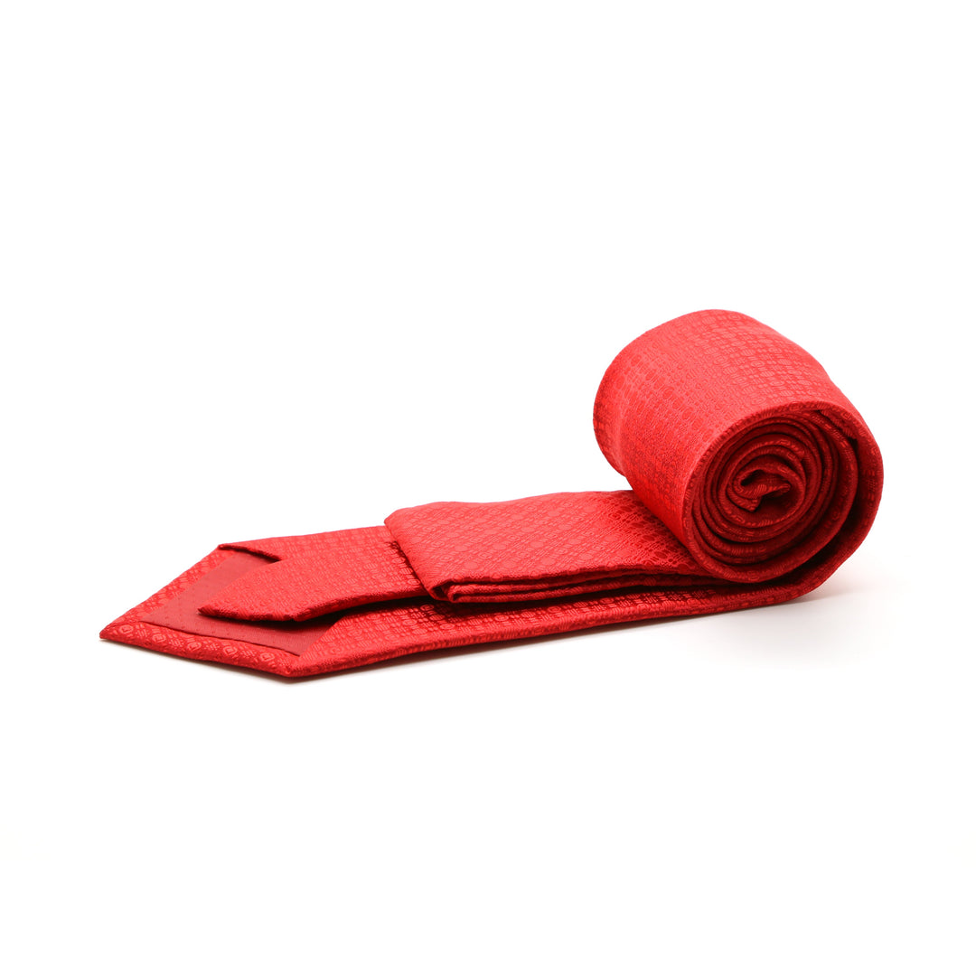 Ferrecci Mens Red Geometric Necktie with Handkerchief Set - FHYINC best men&