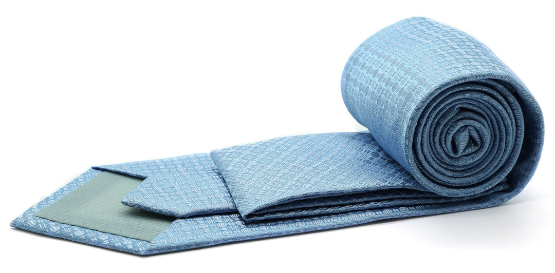 Mens Dads Classic Blue Geometric Pattern Business Casual Necktie &amp; Hanky Set R-11 - FHYINC best men&