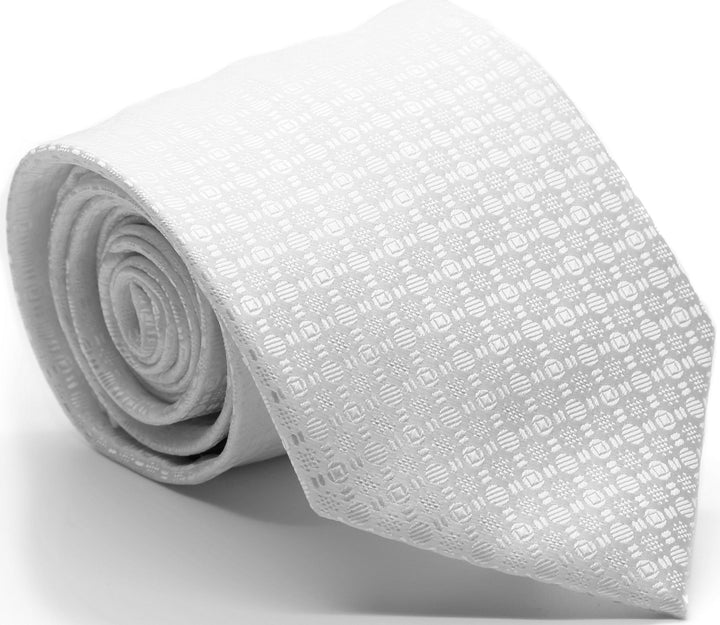 Mens Dads Classic White Geometric Pattern Business Casual Necktie &amp; Hanky Set R-12