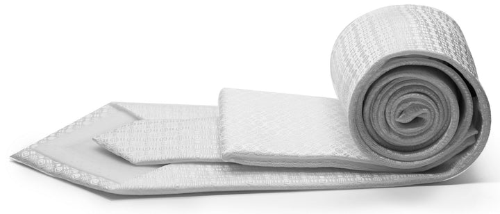Mens Dads Classic White Geometric Pattern Business Casual Necktie &amp; Hanky Set R-12