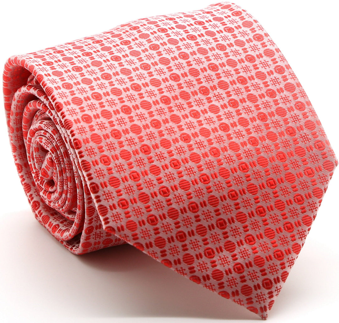 Mens Dads Classic Red Geometric Pattern Business Casual Necktie & Hanky Set R-13 - FHYINC best men's suits, tuxedos, formal men's wear wholesale