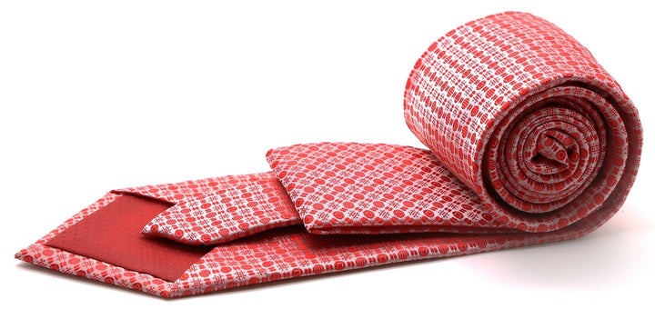 Mens Dads Classic Red Geometric Pattern Business Casual Necktie &amp; Hanky Set R-13 - FHYINC best men&