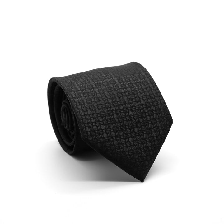 Ferrecci Mens Black/Black Geometric Necktie with Handkerchief Set - FHYINC best men&