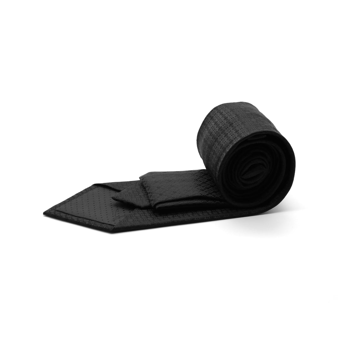 Ferrecci Mens Black/Black Geometric Necktie with Handkerchief Set - FHYINC best men&