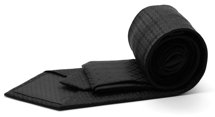 Mens Dads Classic Black Geometric Pattern Business Casual Necktie &amp; Hanky Set R-2 - FHYINC best men&