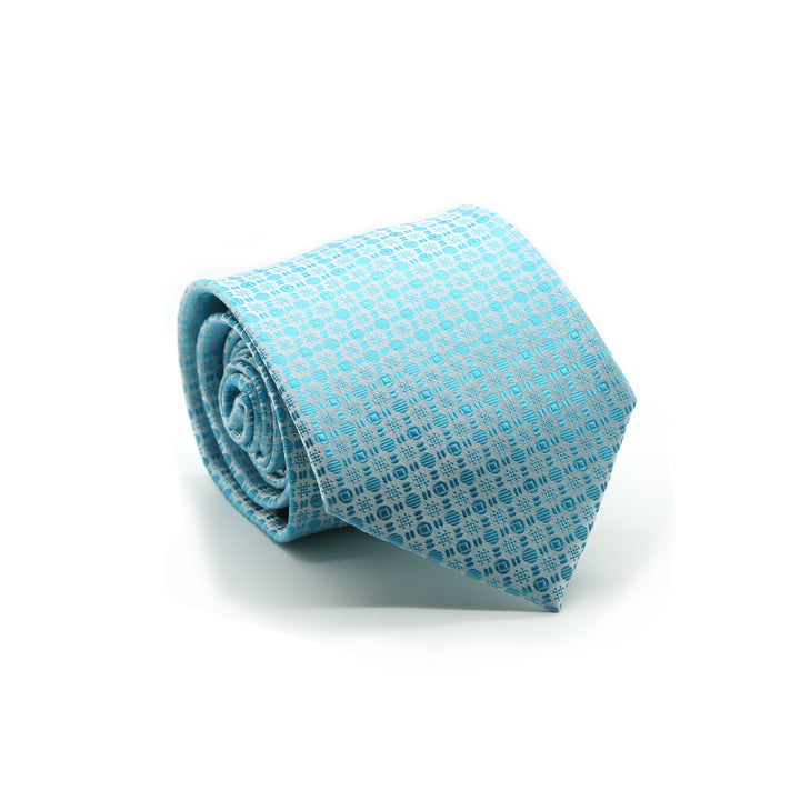 Ferrecci Mens Turquoise Geometric Necktie with Handkerchief Set - FHYINC best men&