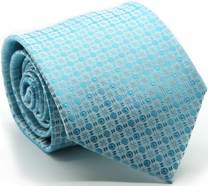 Mens Dads Classic Turquoise Geometric Pattern Business Casual Necktie &amp; Hanky Set R-3 - FHYINC best men&