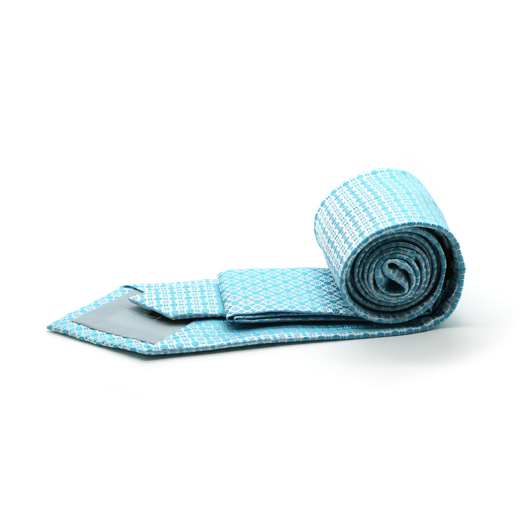 Ferrecci Mens Turquoise Geometric Necktie with Handkerchief Set - FHYINC best men&