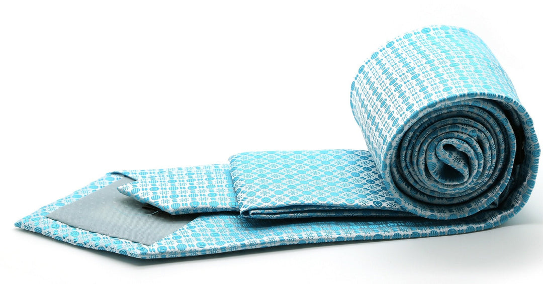 Mens Dads Classic Turquoise Geometric Pattern Business Casual Necktie &amp; Hanky Set R-3 - FHYINC best men&