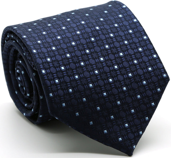 Mens Dads Classic Navy Geometric Pattern Business Casual Necktie &amp; Hanky Set R-4 - FHYINC best men&