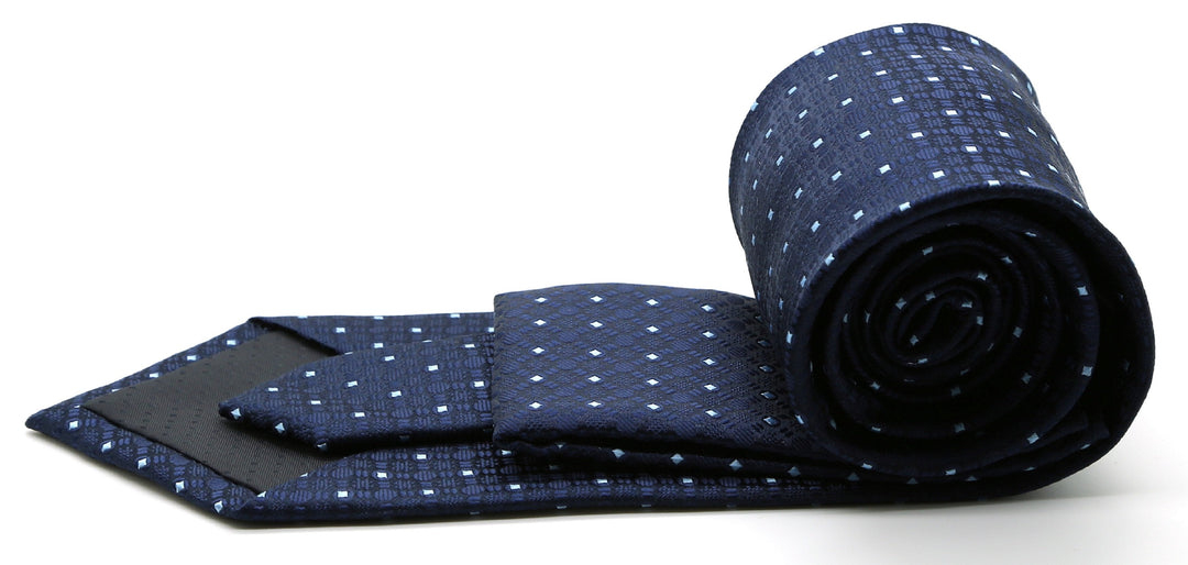 Mens Dads Classic Navy Geometric Pattern Business Casual Necktie &amp; Hanky Set R-4 - FHYINC best men&