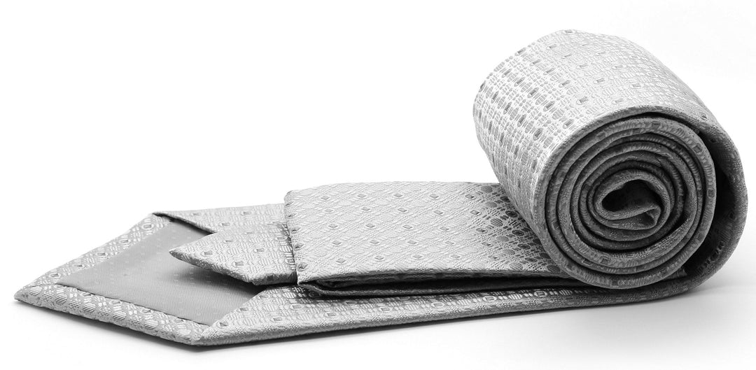 Mens Dads Classic Grey Geometric Pattern Business Casual Necktie &amp; Hanky Set R-5 - FHYINC best men&