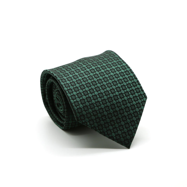 Ferrecci Mens Green Geometric Necktie with Handkerchief Set - FHYINC best men&