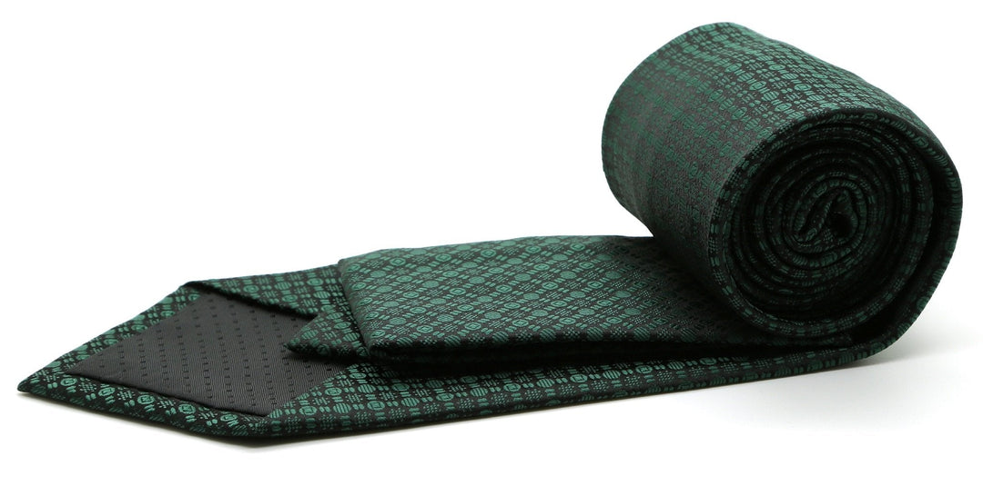 Mens Dads Classic Green Geometric Pattern Business Casual Necktie &amp; Hanky Set R-6 - FHYINC best men&