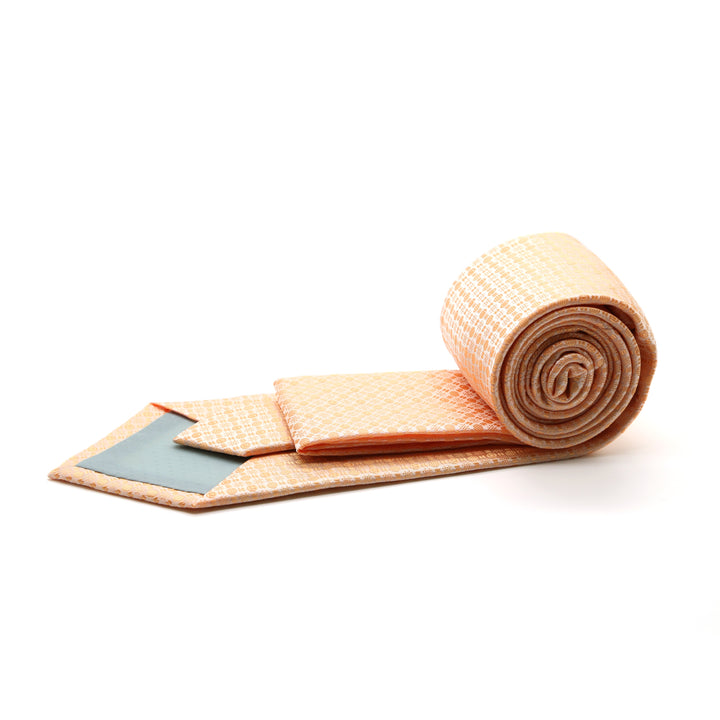 Ferrecci Mens Peach Geometric Necktie with Handkerchief Set - FHYINC best men&