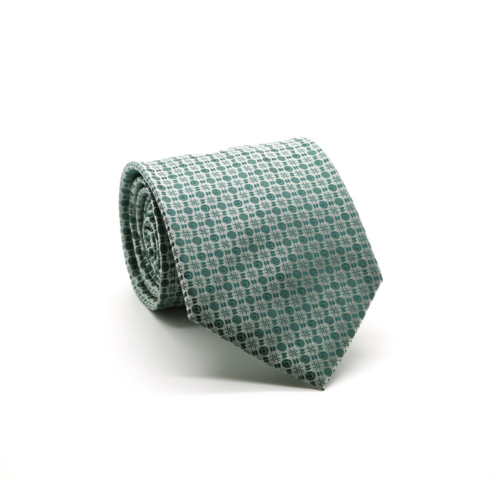 Ferrecci Mens Green Geometric Necktie with Handkerchief Set - FHYINC best men&
