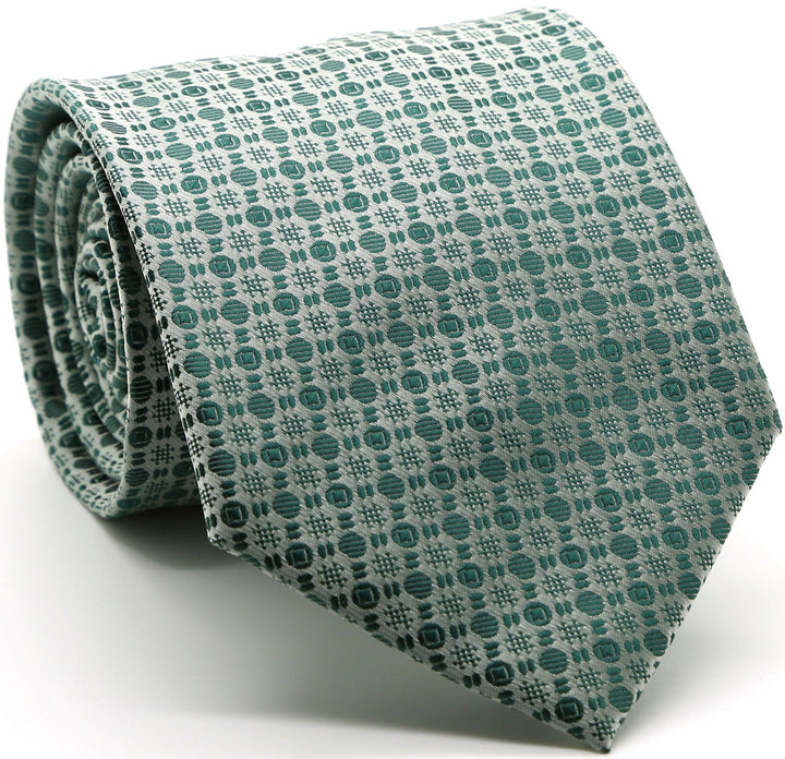 Mens Dads Classic Green Geometric Pattern Business Casual Necktie &amp; Hanky Set R-8 - FHYINC best men&