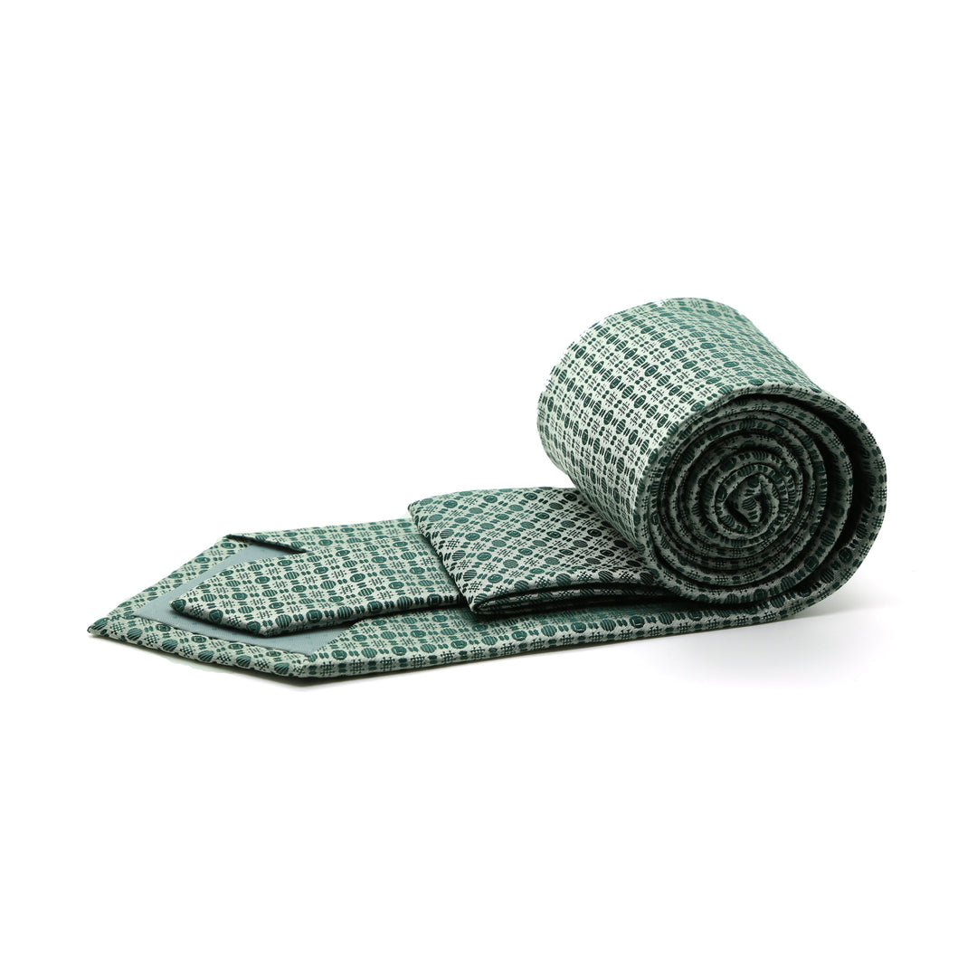 Ferrecci Mens Green Geometric Necktie with Handkerchief Set - FHYINC best men&
