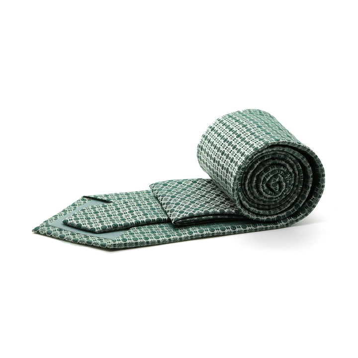 Ferrecci Mens Green Geometric Necktie with Handkerchief Set - FHYINC best men&