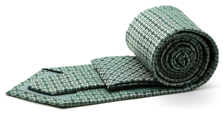 Mens Dads Classic Green Geometric Pattern Business Casual Necktie &amp; Hanky Set R-8 - FHYINC best men&