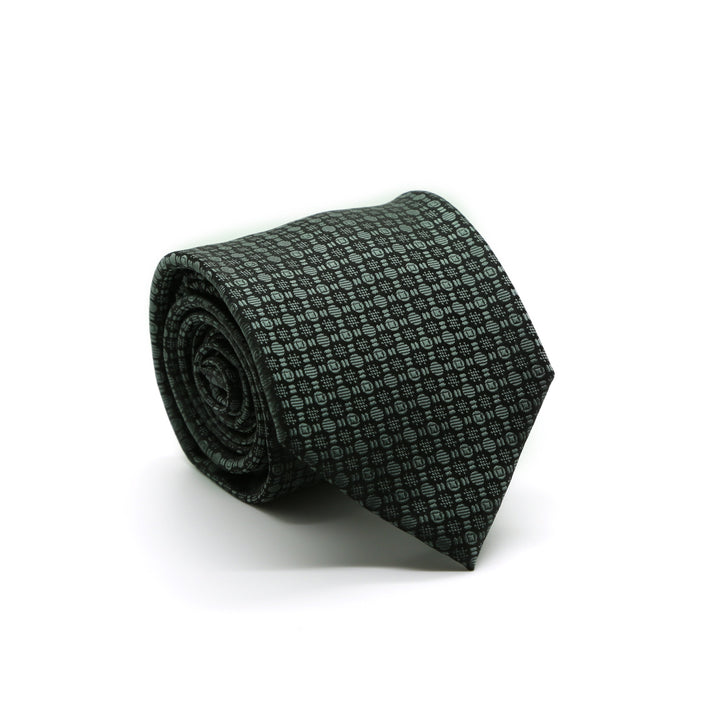 Ferrecci Mens Grey Geometric Necktie with Handkerchief Set - FHYINC best men&