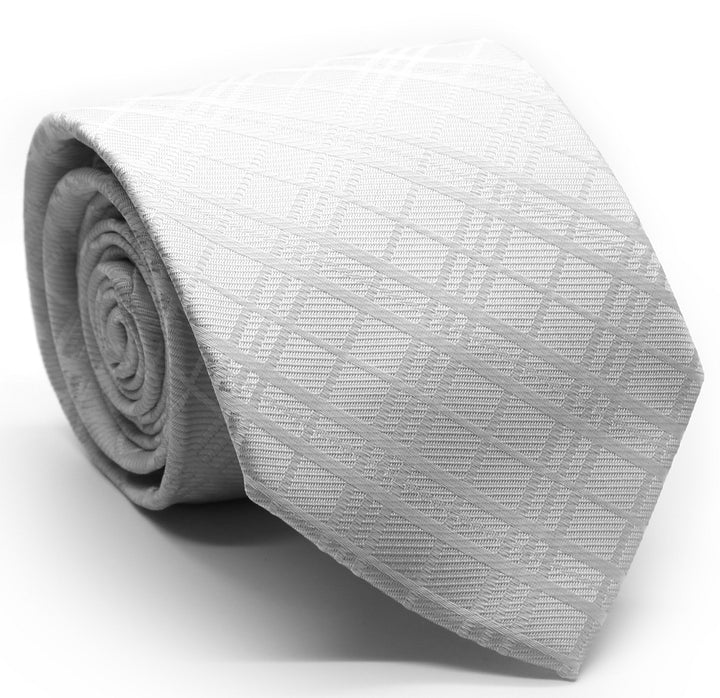 Mens Dads Classic White Striped Pattern Business Casual Necktie &amp; Hanky Set RO-2 - FHYINC best men&
