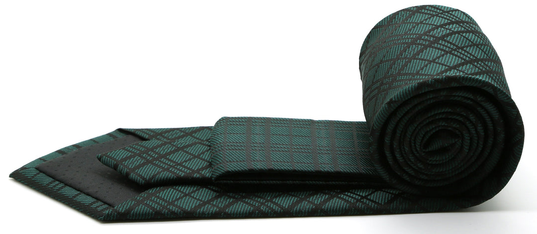 Mens Dads Classic Green Striped Pattern Business Casual Necktie &amp; Hanky Set RO-6 - FHYINC best men&