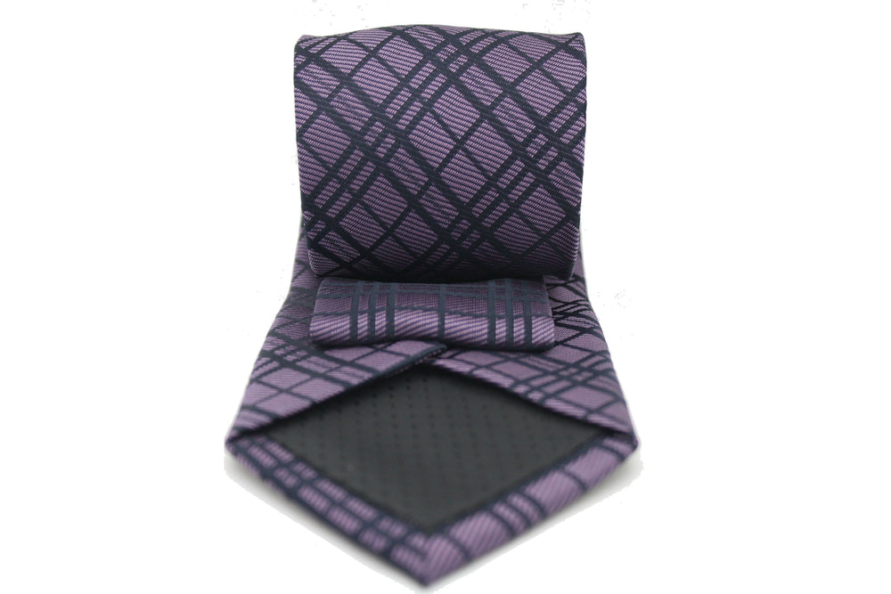 Mens Dads Classic Navy Striped Pattern Business Casual Necktie & Hanky Set RO-7 - FHYINC best men's suits, tuxedos, formal men's wear wholesale