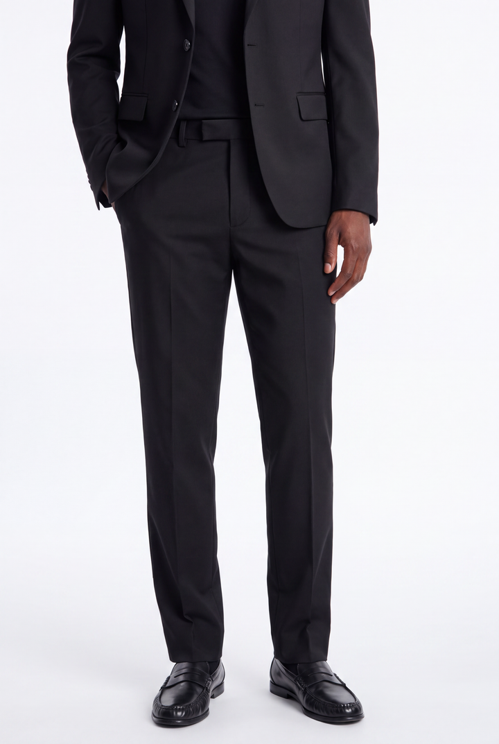 POLY RAYON BLACK 2 BUTTON NOTCH LAPEL PICK STITCHING 3 PC SLIM FIT SUIT