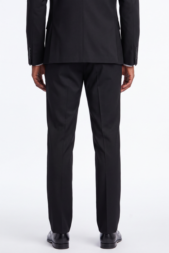 POLY RAYON BLACK 2 BUTTON NOTCH LAPEL PICK STITCHING 3 PC SLIM FIT SUIT