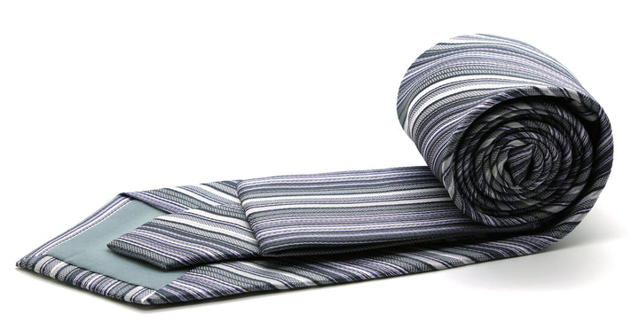 Mens Dads Classic Grey Striped Pattern Business Casual Necktie &amp; Hanky Set S-1