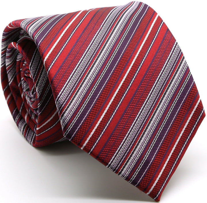 Mens Dads Classic Red Striped Pattern Business Casual Necktie &amp; Hanky Set S-11 - FHYINC best men&