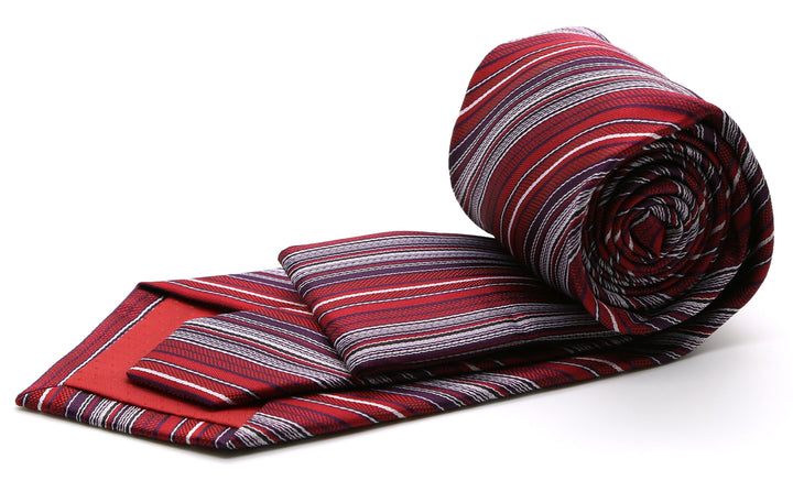 Mens Dads Classic Red Striped Pattern Business Casual Necktie &amp; Hanky Set S-11 - FHYINC best men&