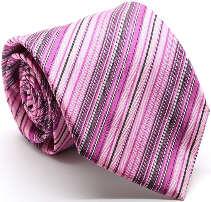 Mens Dads Classic Fuchsia Striped Pattern Business Casual Necktie &amp; Hanky Set S-2 - FHYINC best men&
